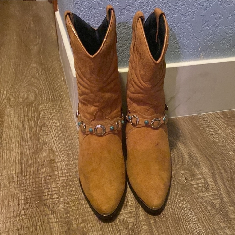 Dingo Womens Suede Leather Buckle Cowboy Boots 8.5